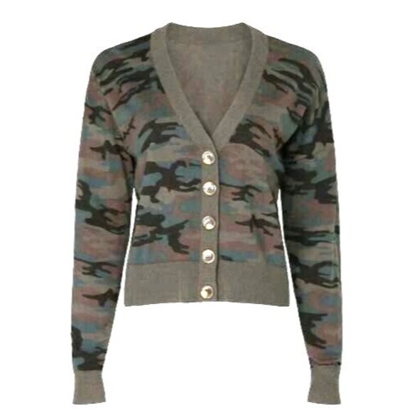 Sanctuary Womens Lets Hang Cardigan Size L Camo Sweater Camouflage Green - Picture 3 of 12